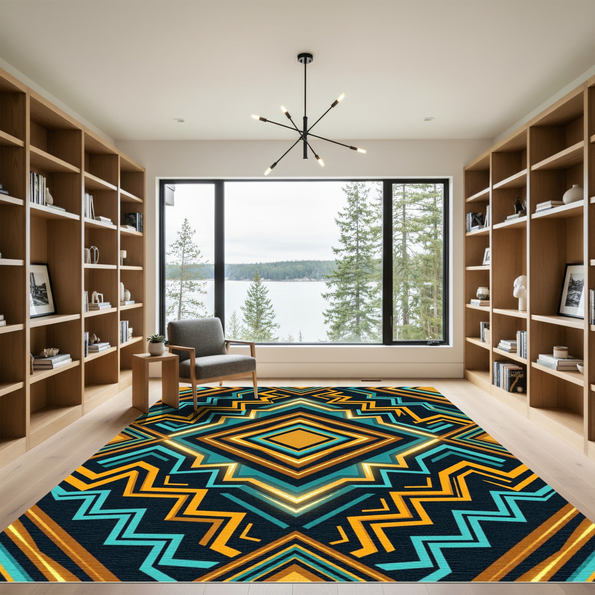 Bold Geometric Teal Gold Diamond Rug