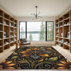 Golden Antiqued Floral Medallion Scroll Rug