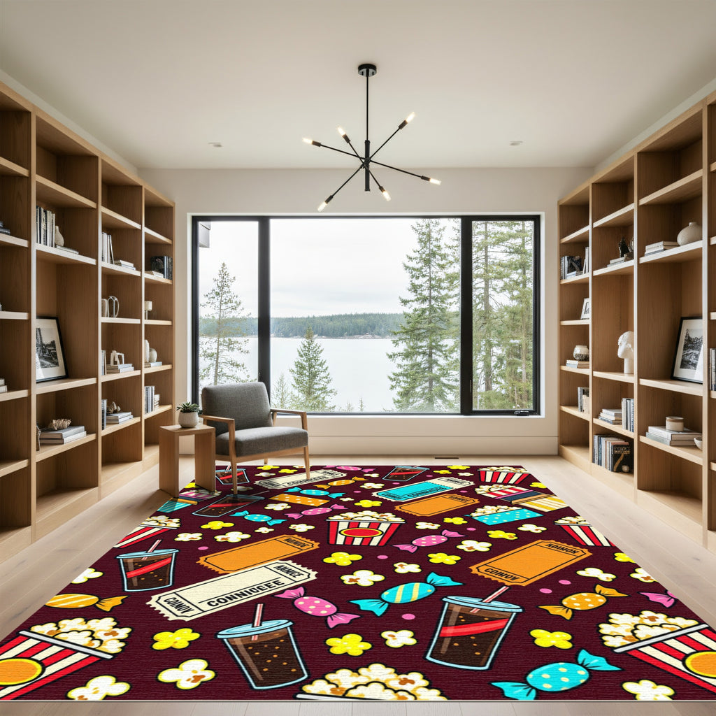 Playful Retro Cinema Snack Popcorn Collage Rug