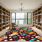 Playful Retro Cinema Snack Popcorn Collage Rug