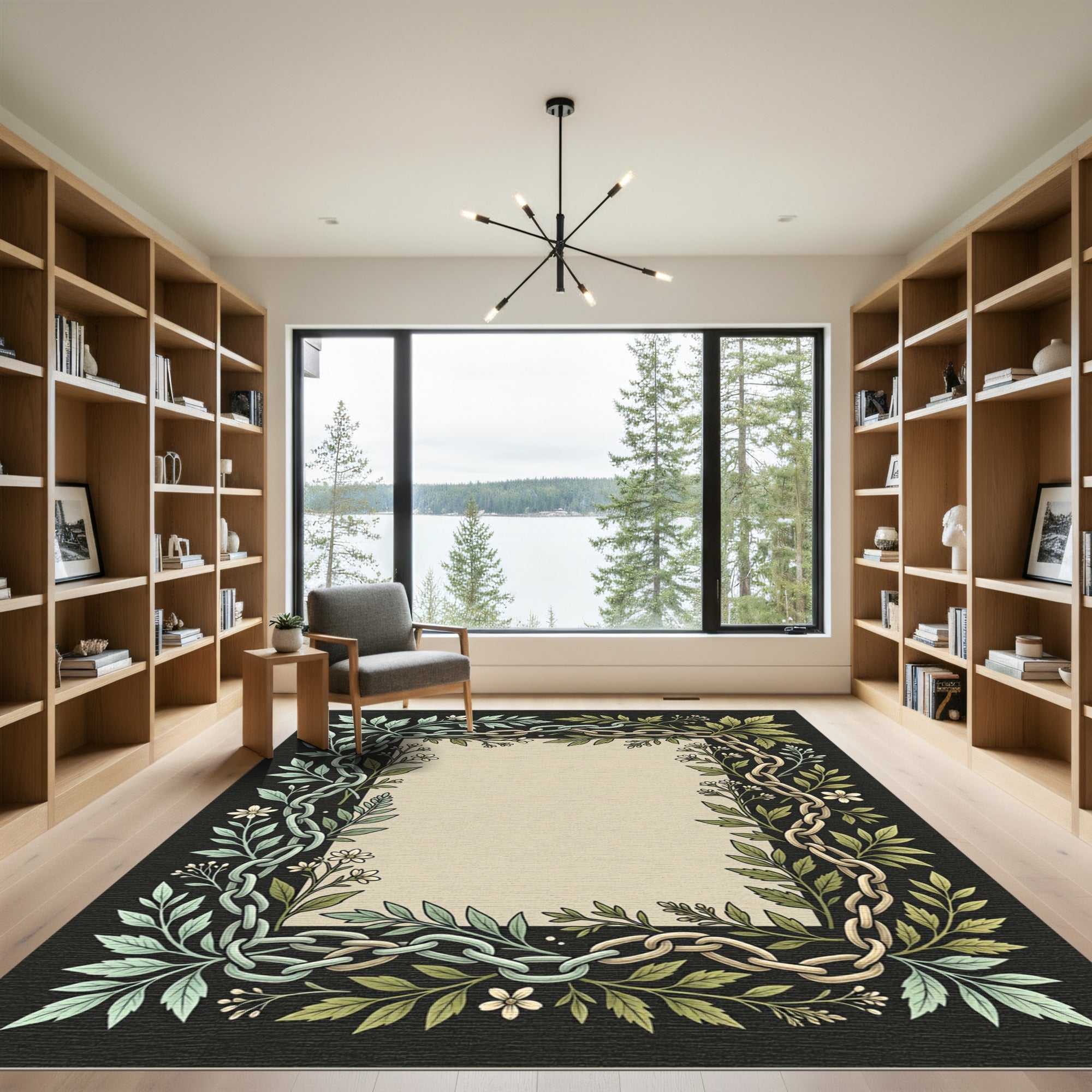 Botanical Chain Border Cream Rug
