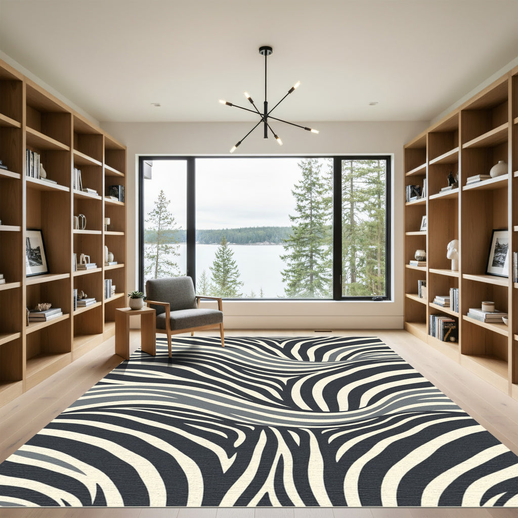 Monochrome Zebra Stripe Abstract Wave Rug