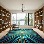 Radiant Teal Gold Peacock Feathers Rug
