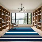 Modern Navy and Cyan Horizontal Stripe Rug