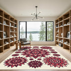 Burgundy Floral Mandala Medallion Composition Rug