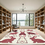 Whimsical Burgundy Cream Rabbit Meadow Rug