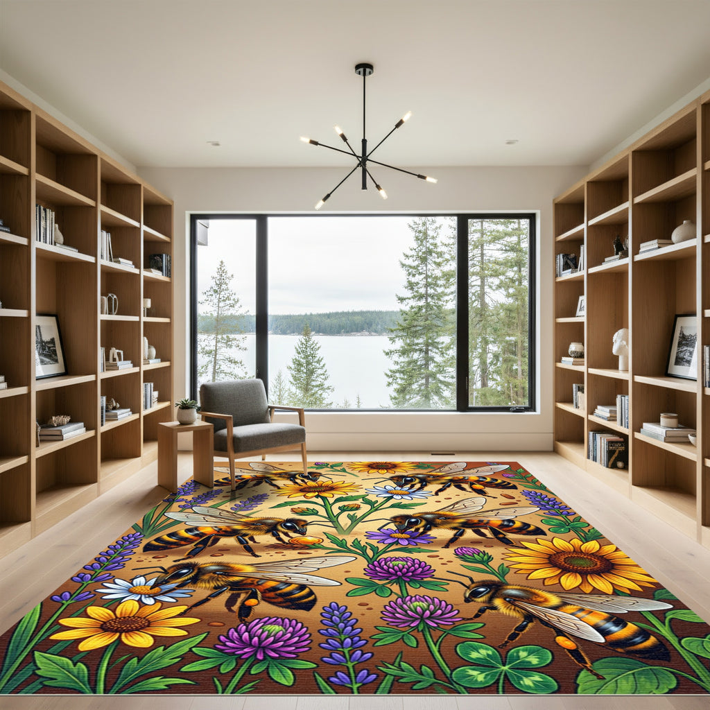 Vibrant Yellow Honeybee Garden Meadow Rug