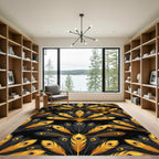 Golden Peacock Plume Fan Art Deco Rug