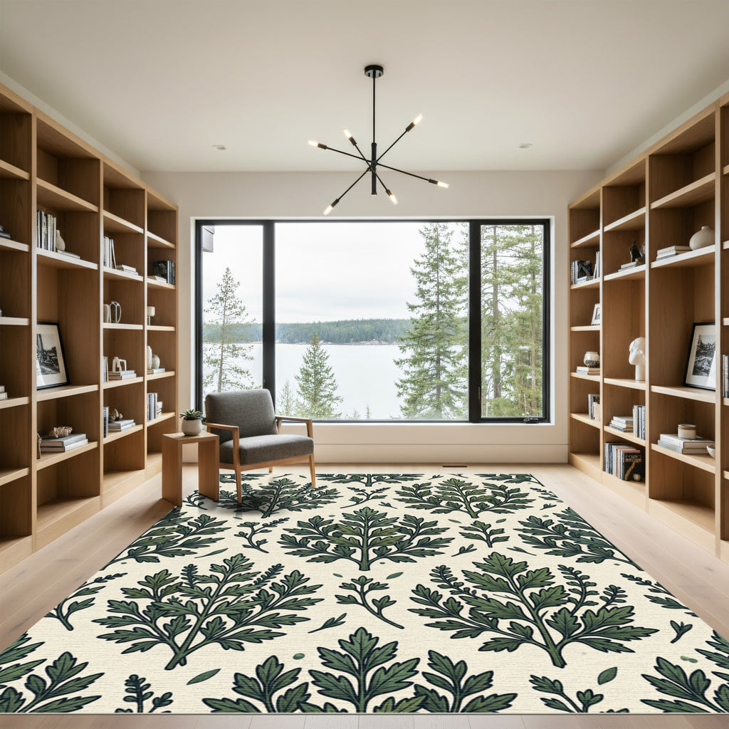 Sage Green Botanical Fern Leaf Repeat Rug
