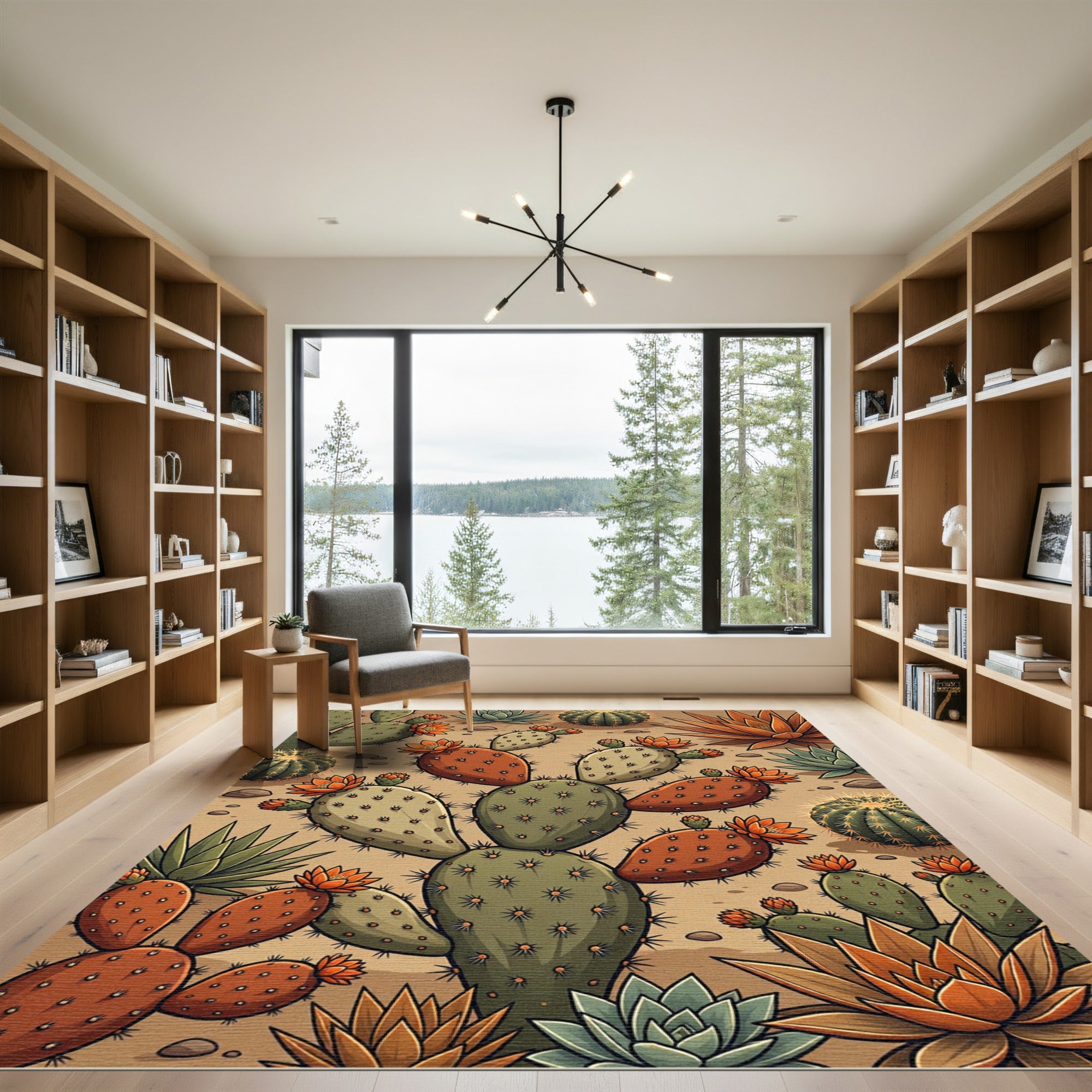 Desert Cactus Orange Bloom Garden Rug