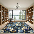 Blue White Magnolia Floral Branches Rug