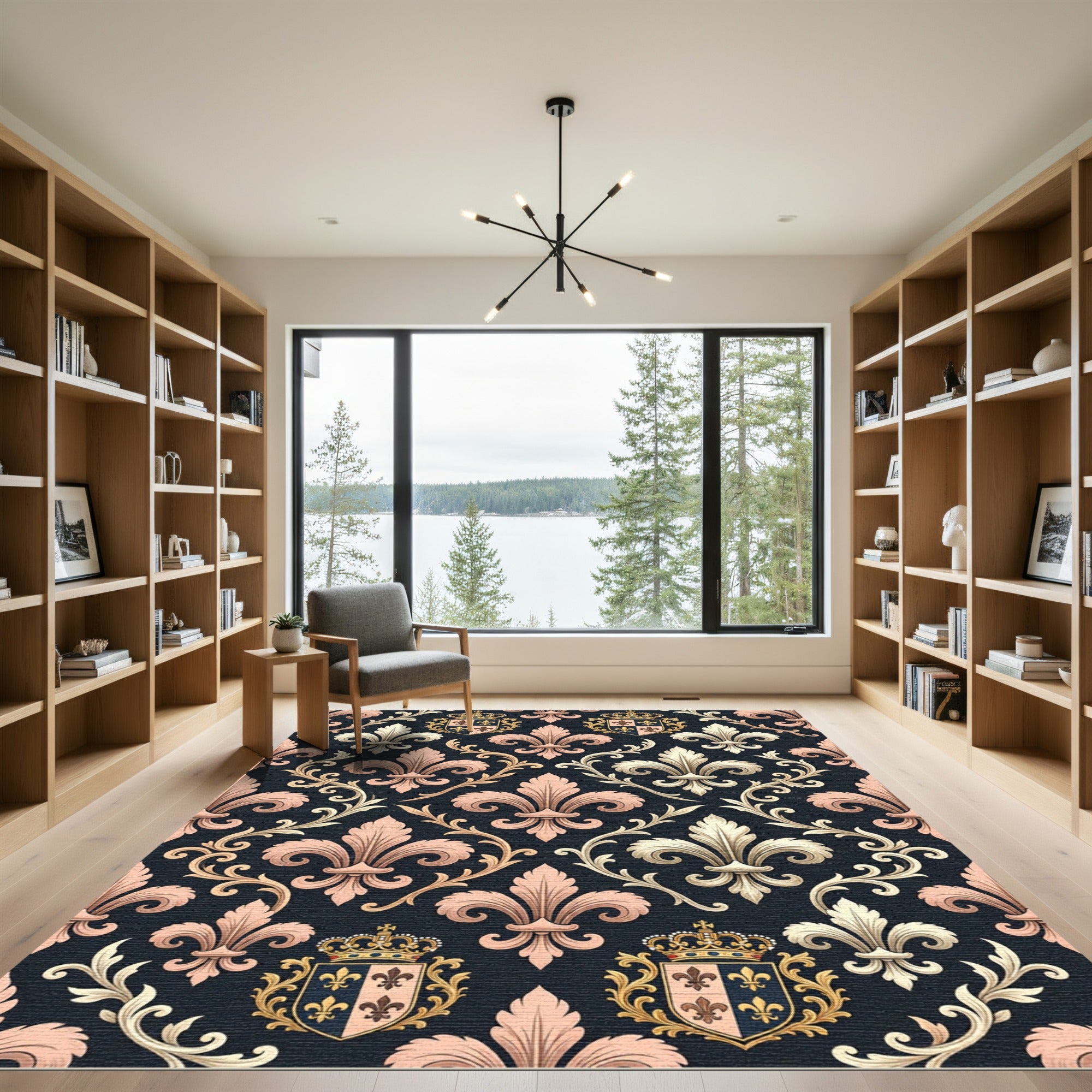 Regal Pink Floral Crested Damask Rug