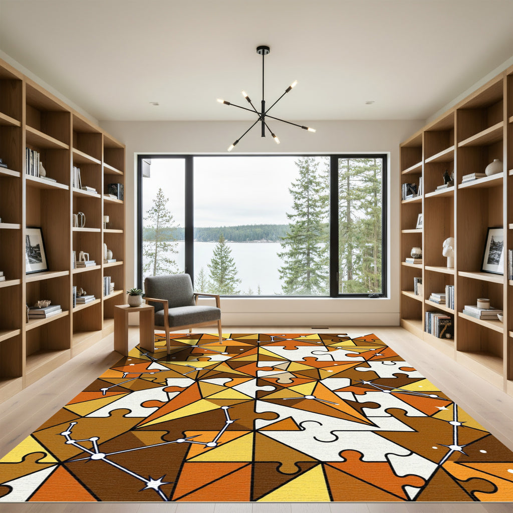 Golden Constellation Jigsaw Geometric Mosaic Rug