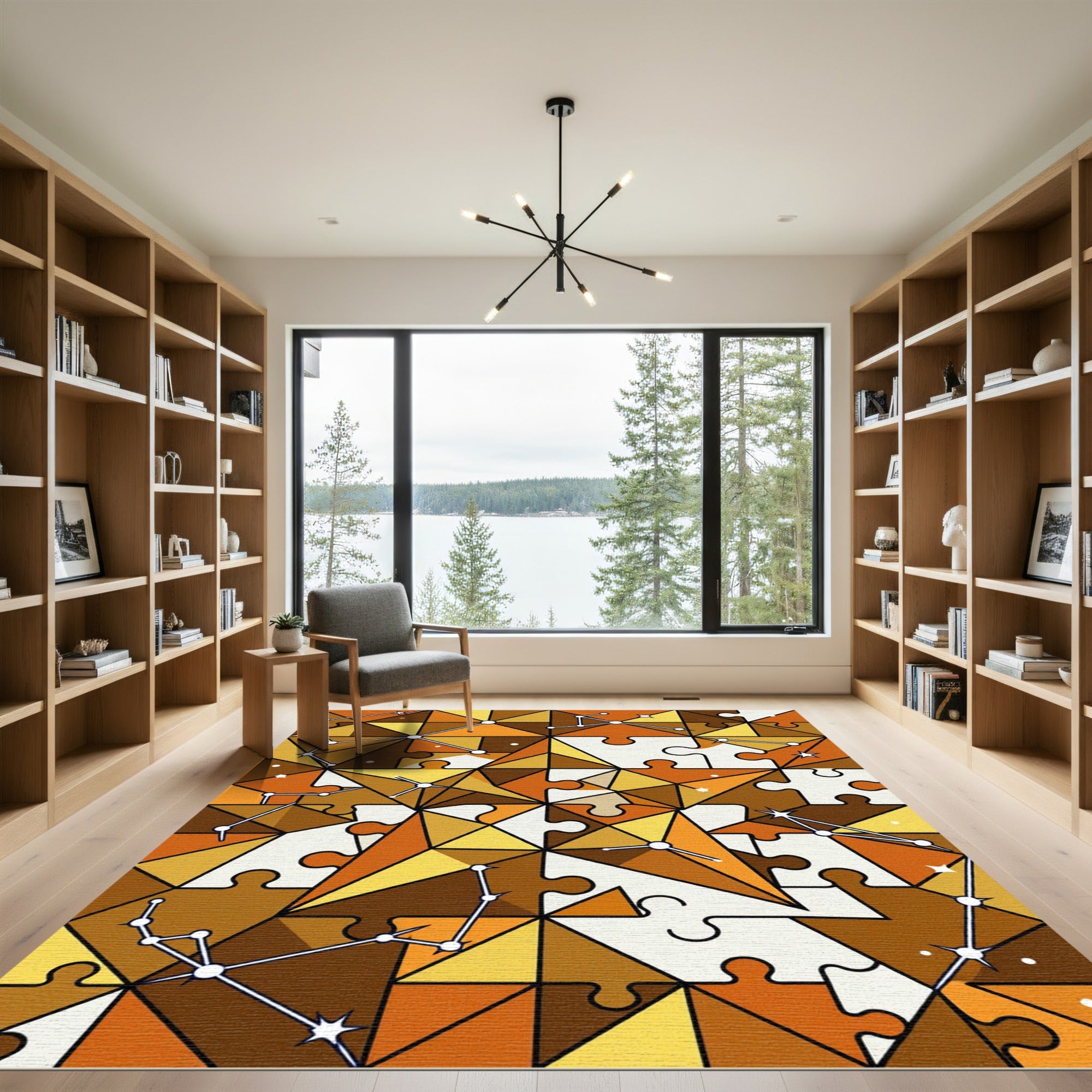 Golden Constellation Jigsaw Geometric Mosaic Rug