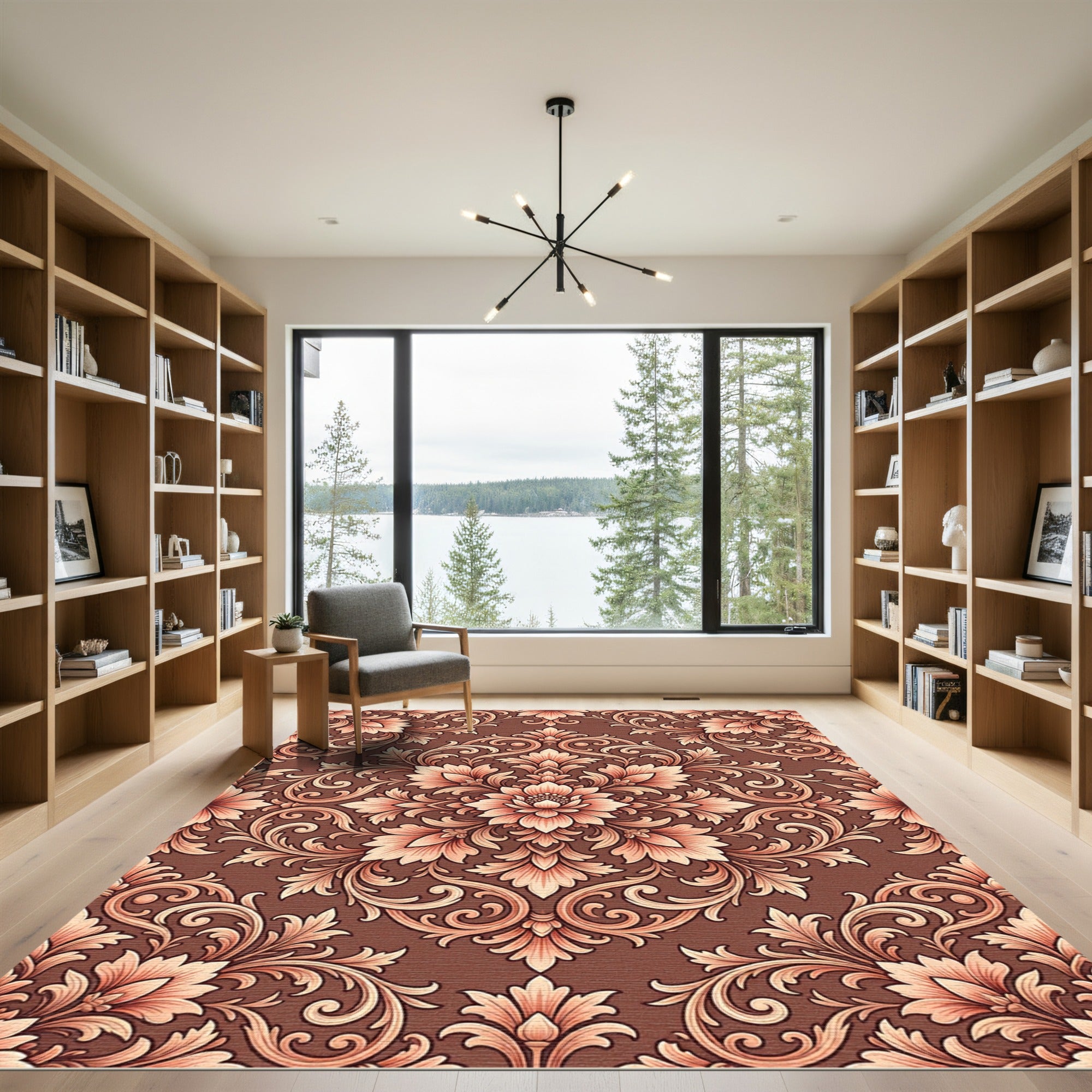 Rich Floral Bronze Scrollwork Rug