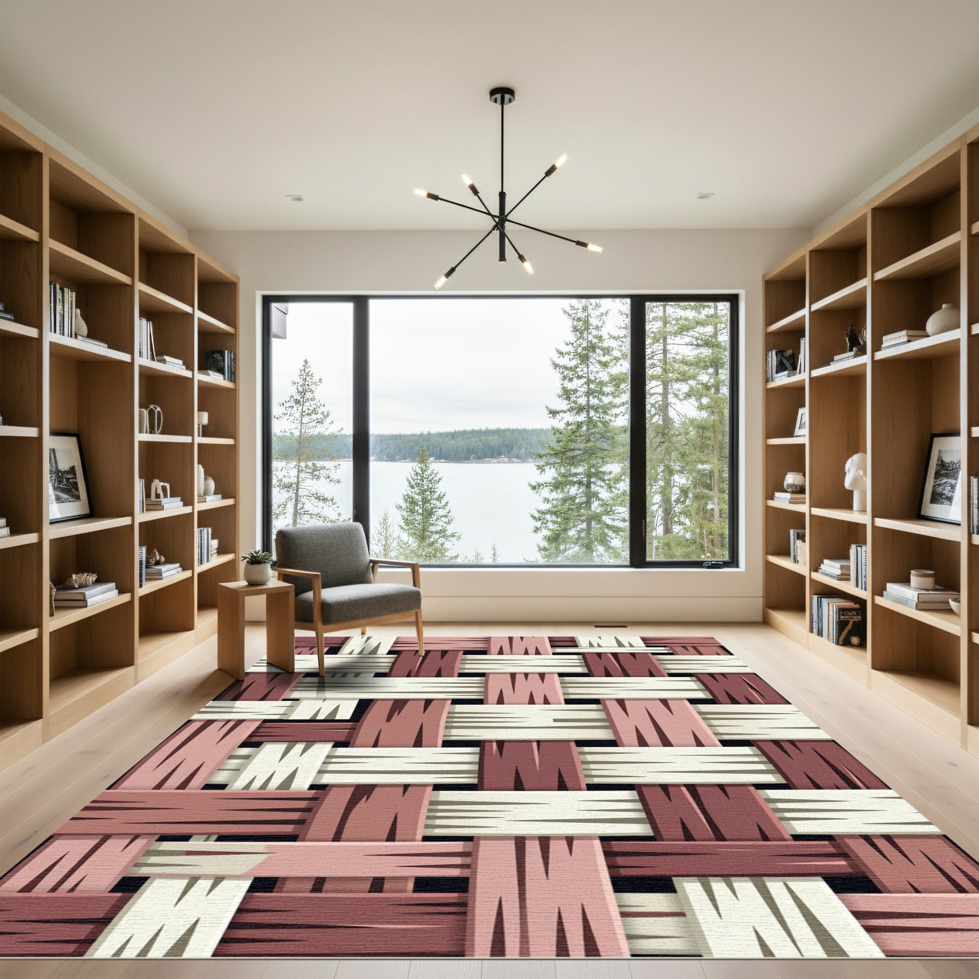 Woven Terracotta Beige Geometric Texture Rug