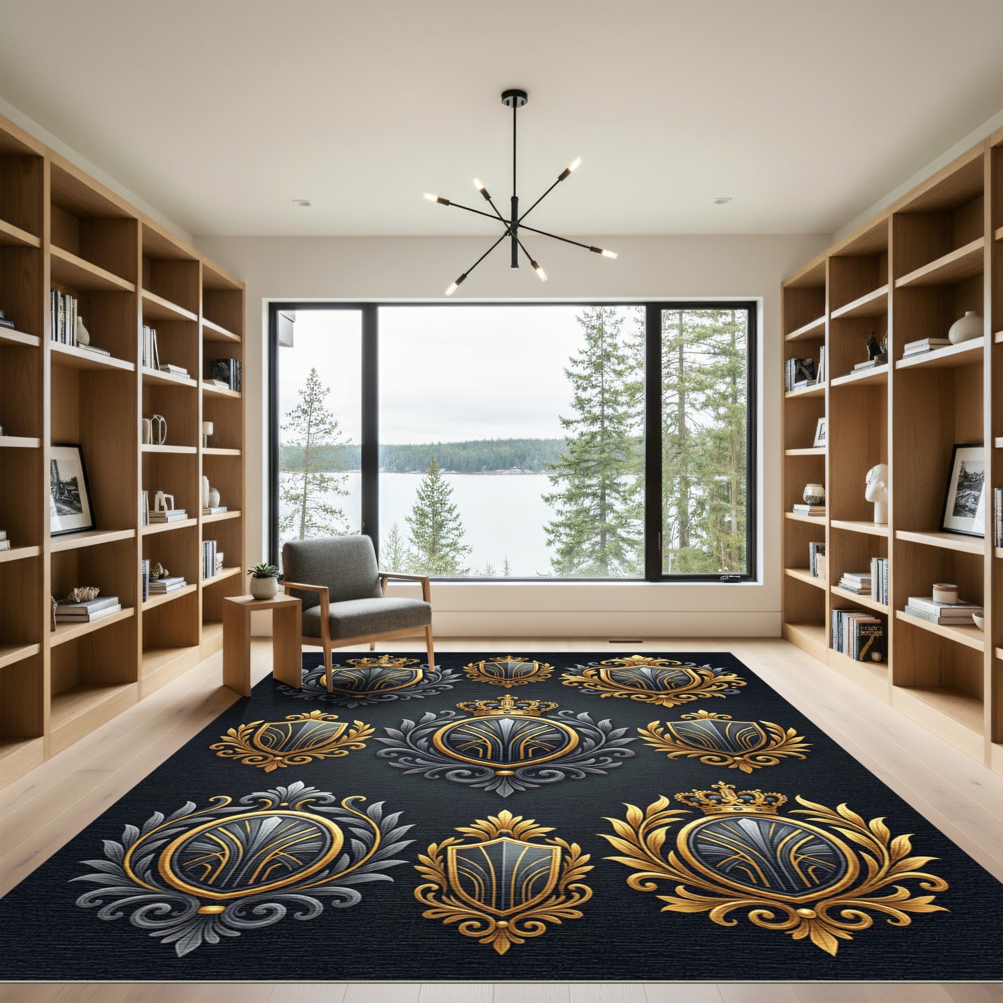 Royal Gold Crest Heraldic Shield Rug