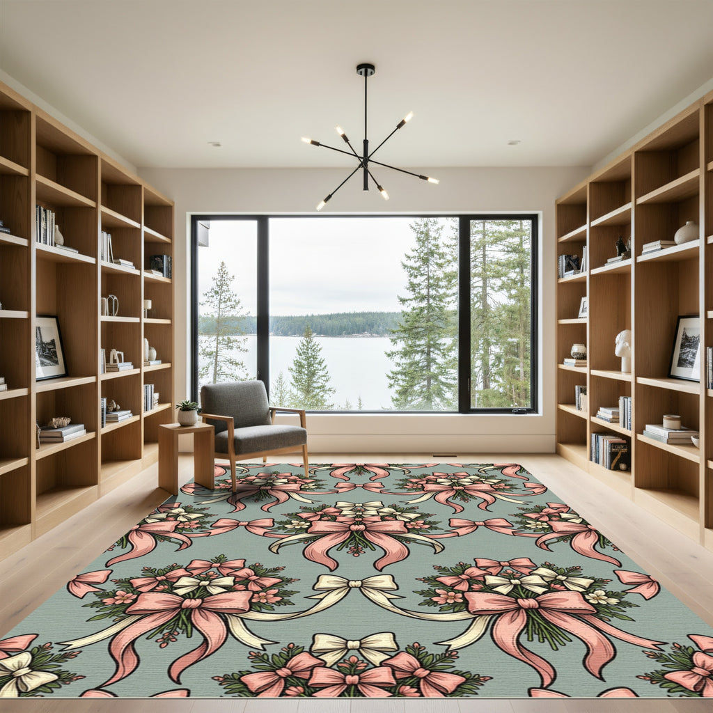 Romantic Sage And Pink Ribbon Bouquet Rug