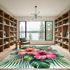 Tropical Pink Hibiscus Floral Art Rug