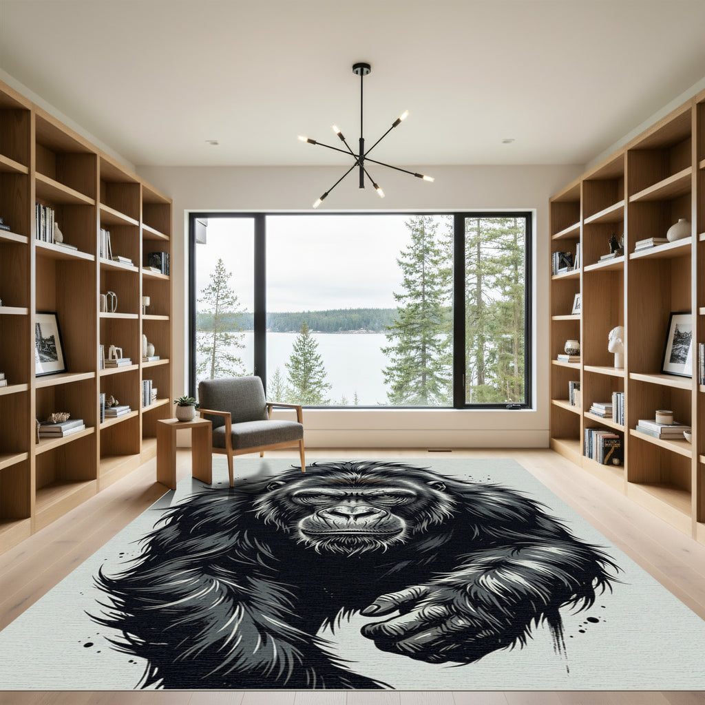 Intense Monochrome Silverback Gorilla Portrait Rug