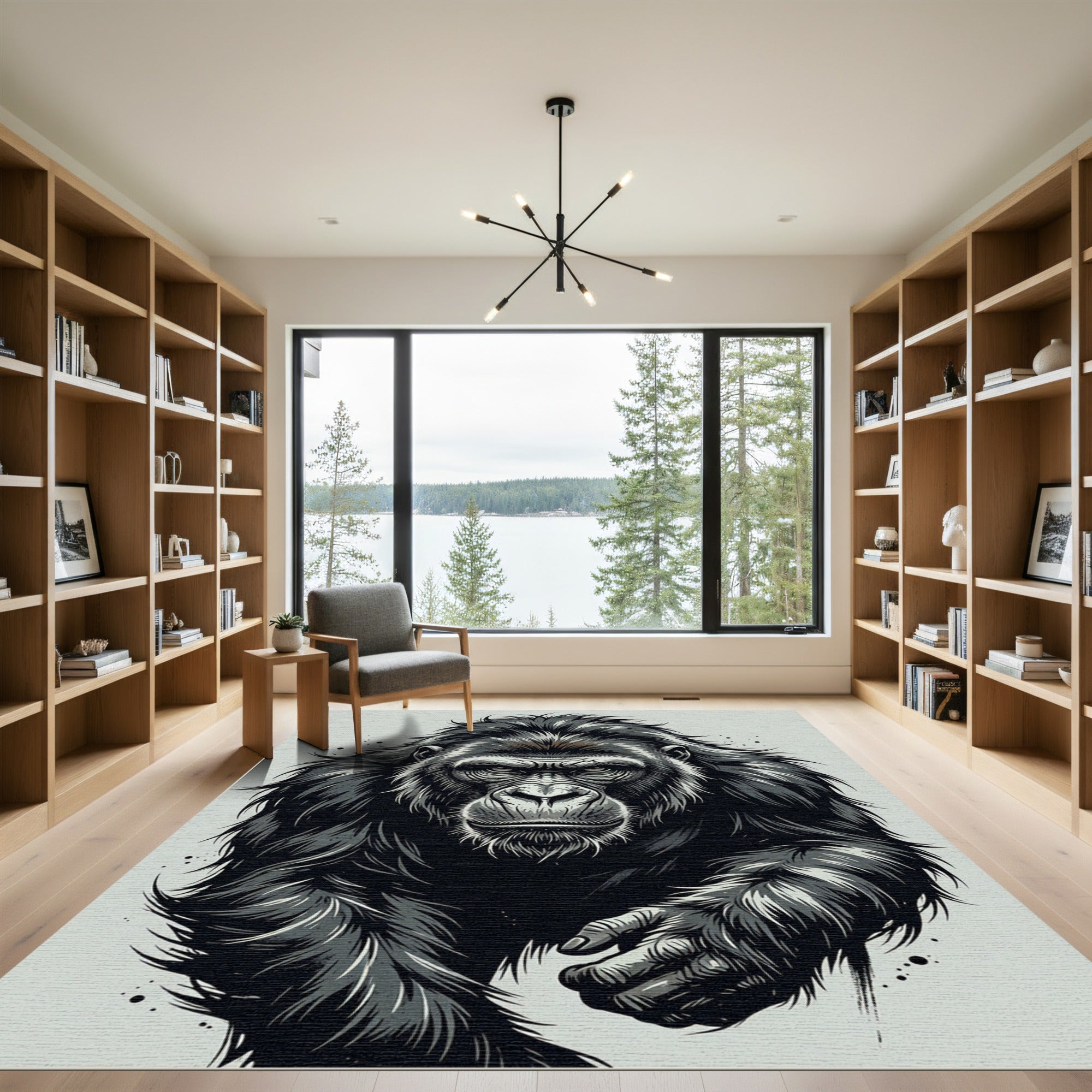 Intense Monochrome Silverback Gorilla Portrait Rug