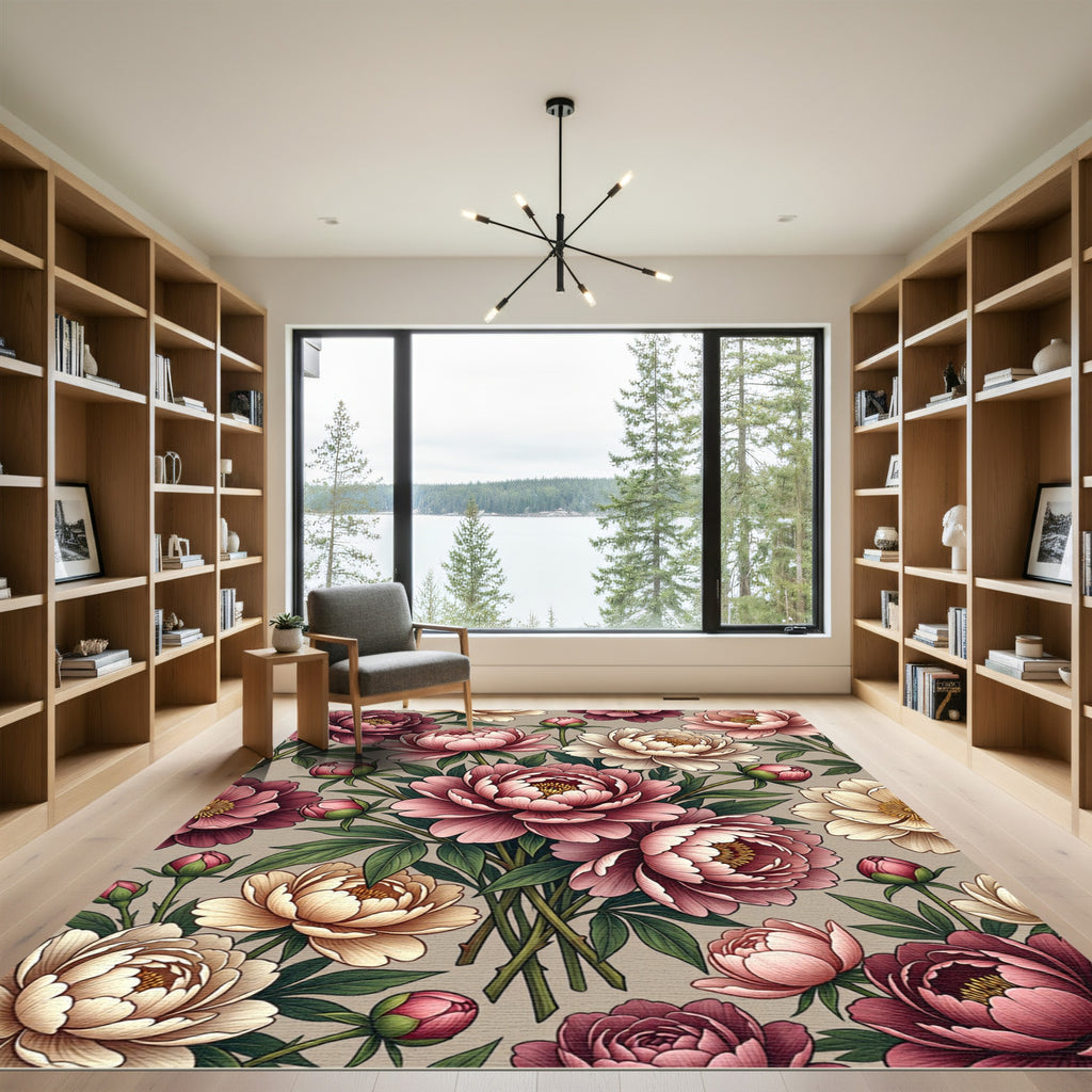 Vintage Pink Cream Peony Blossom Repeat Rug