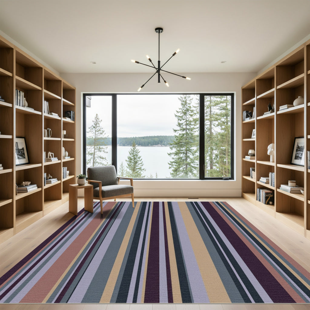Subtle Plum Gray Beige Stripe Ensemble Rug