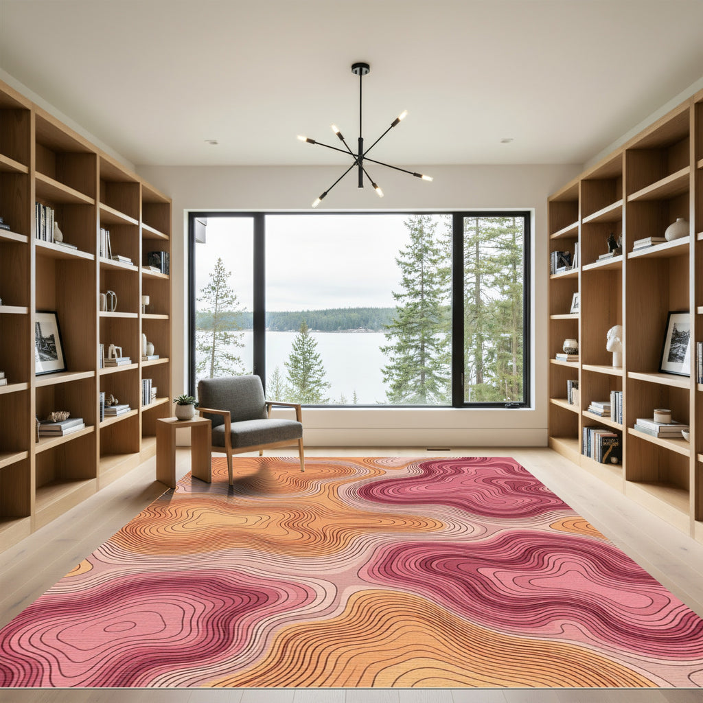 Coral Pink Topographic Contour Rug