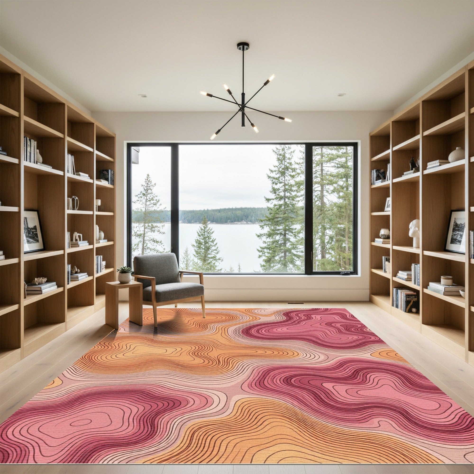Coral Pink Topographic Contour Rug