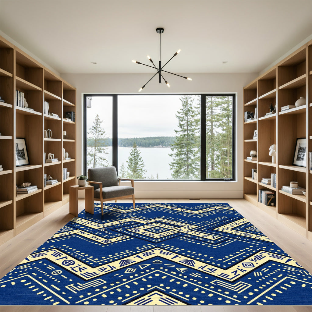 Indigo Geometric Zigzag Diamond Accents Rug