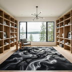 Black White Wispy Smoke Swirls Rug
