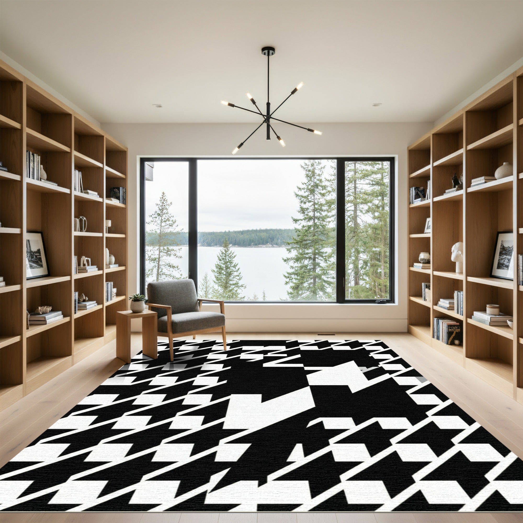 Bold Black and White Houndstooth Abstract Rug