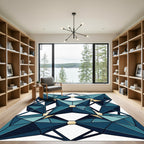 Geometric Teal Crystal Facet Symmetry Rug