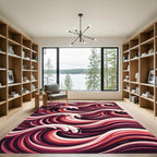 Crimson Abstract Swirling Wave Accent Rug