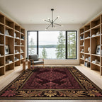 Ornate Damask Burgundy and Gold Medallion Rug