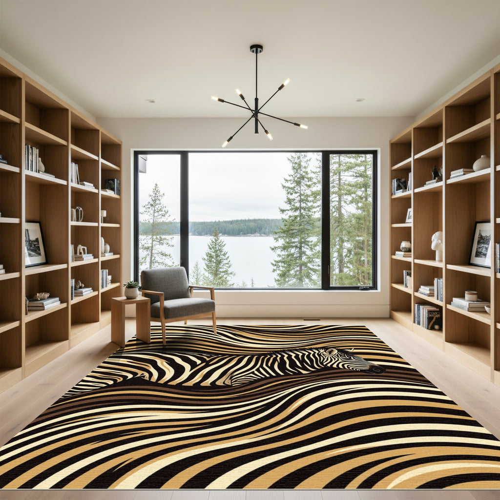 Earthy Zebra Stripe Abstract Flowing Rug