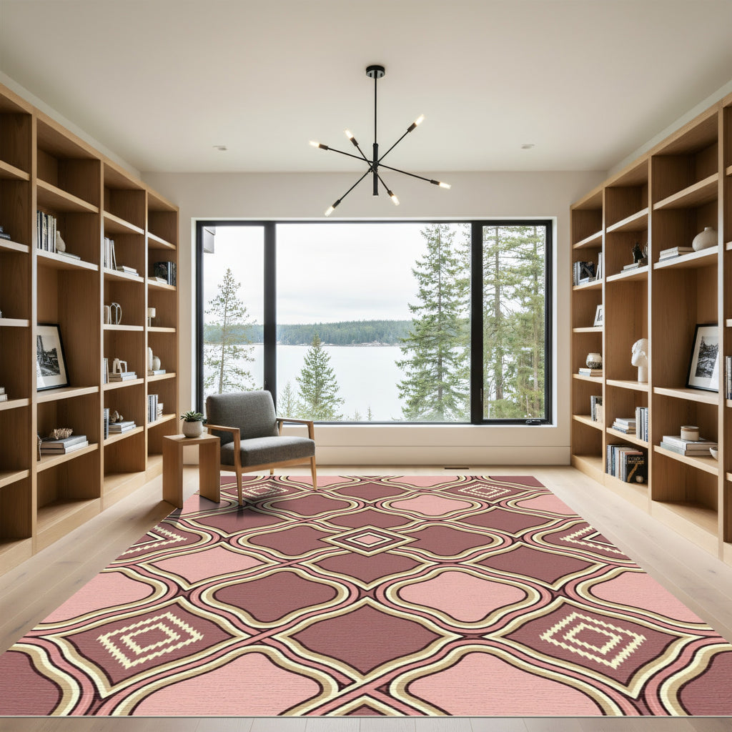 Dusty Rose Geometric Quatrefoil Lattice Rug