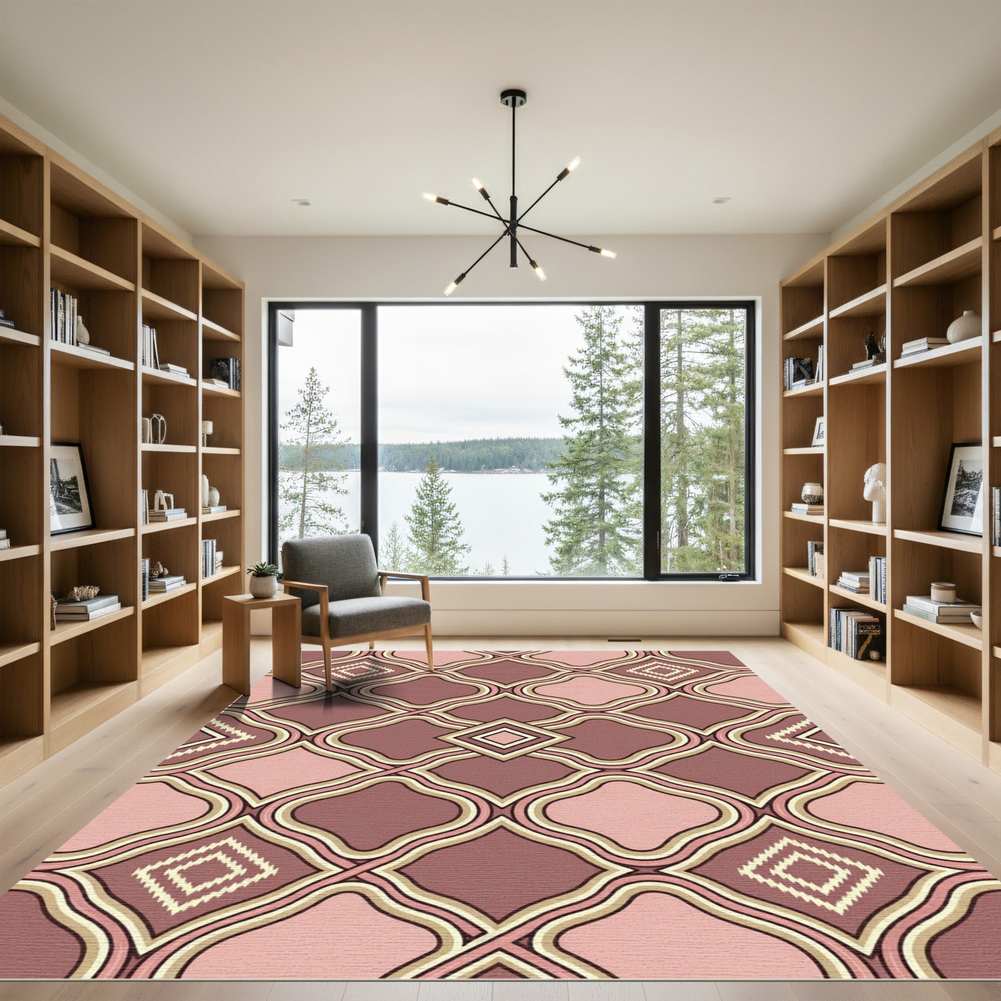 Dusty Rose Geometric Quatrefoil Lattice Rug