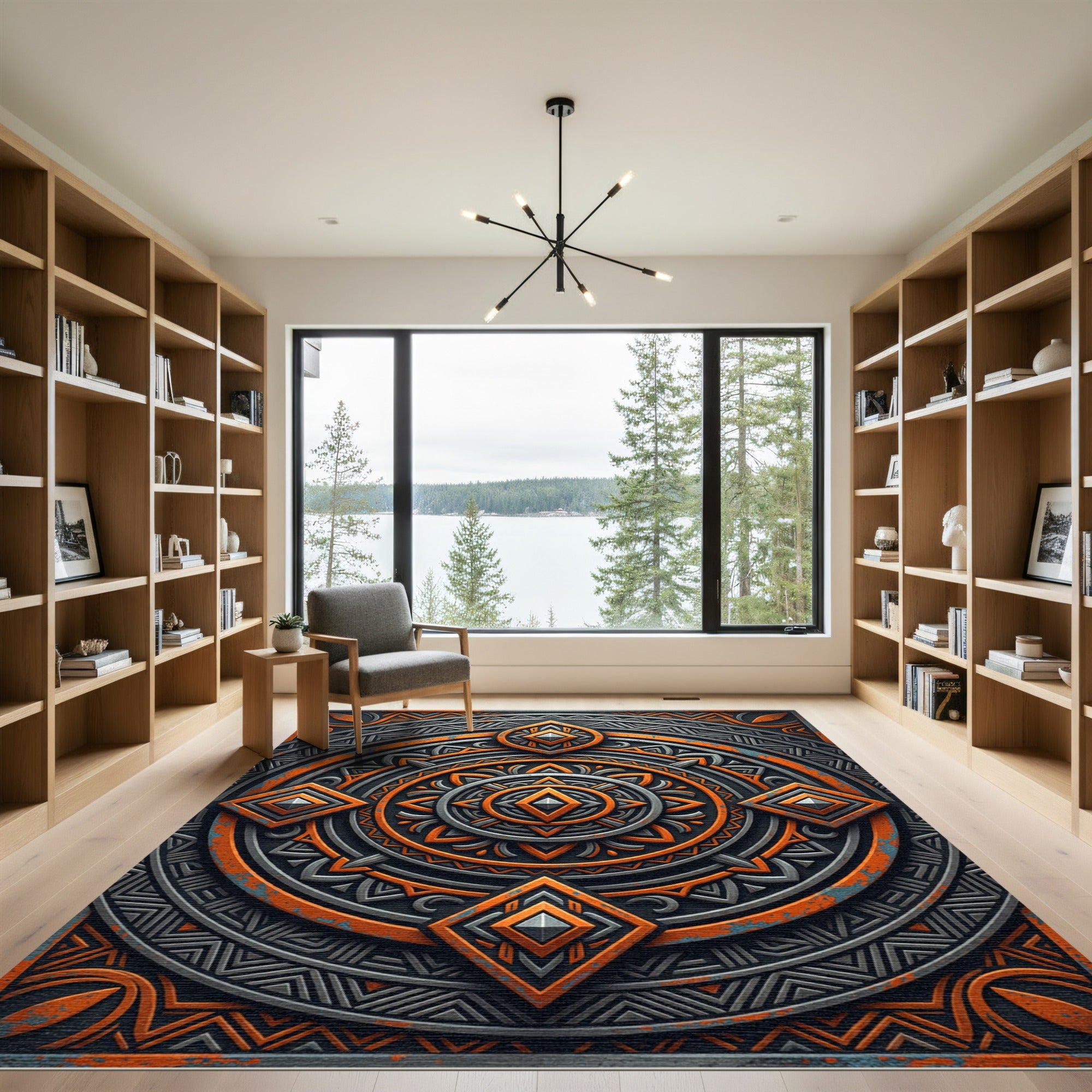 Bold Orange Geometric Sunburst Rug