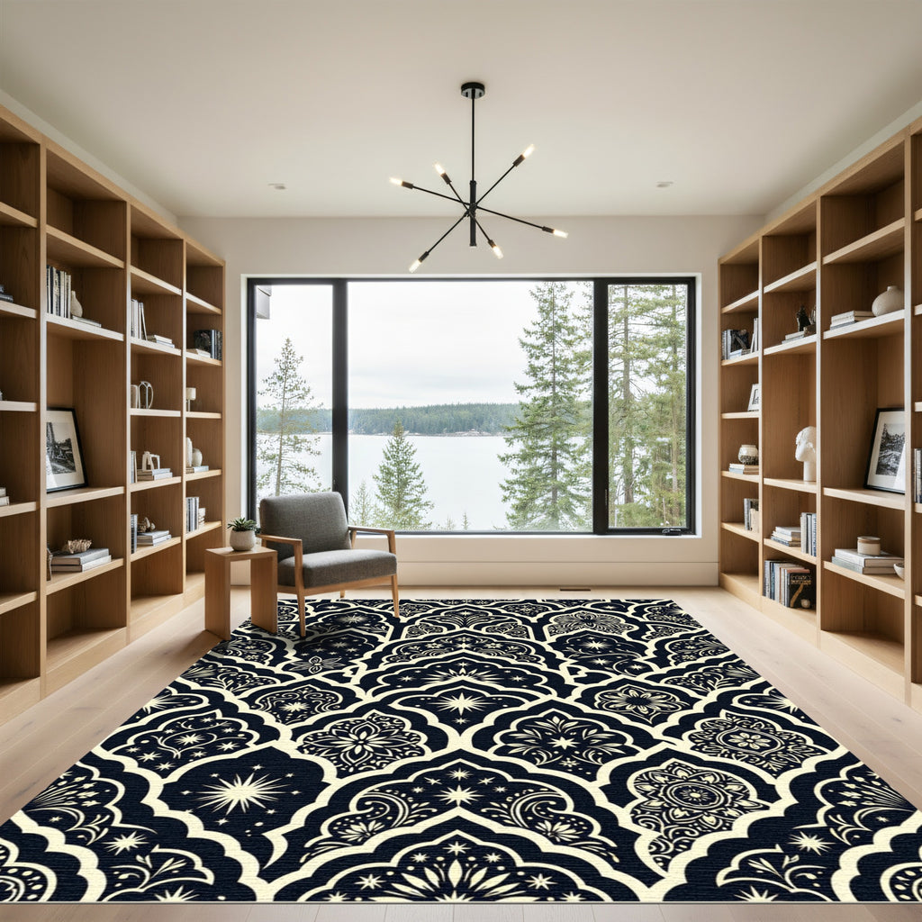 Midnight Ivory Geometric Floral Archways Rug