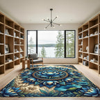 Blue Lotus Mandala with Golden Framing Rug