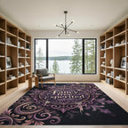 Ornate Plum Filigree Damask Scroll Emblem Rug