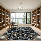 Ornate Silver Gold Acanthus Scroll Rug