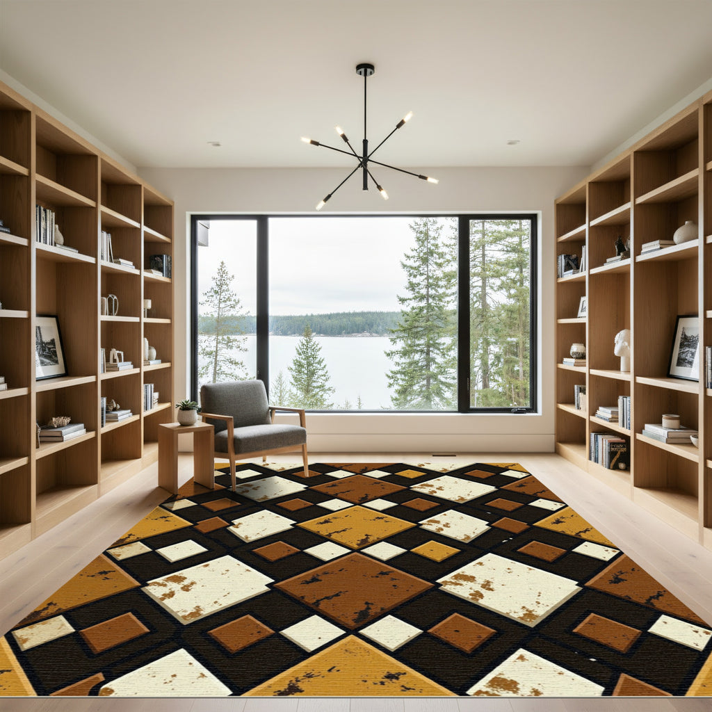 Rustic Earthy Diamond Tile Rug