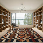 Rustic Brown Lattice Geometric Grid Rug