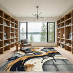 Abstract Beige Black Gray Swirl Splatter Rug