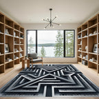 Architectural Monochrome Geometric Maze Interior Rug