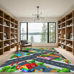 Colorful Isometric Neighborhood Street Cityscape Rug