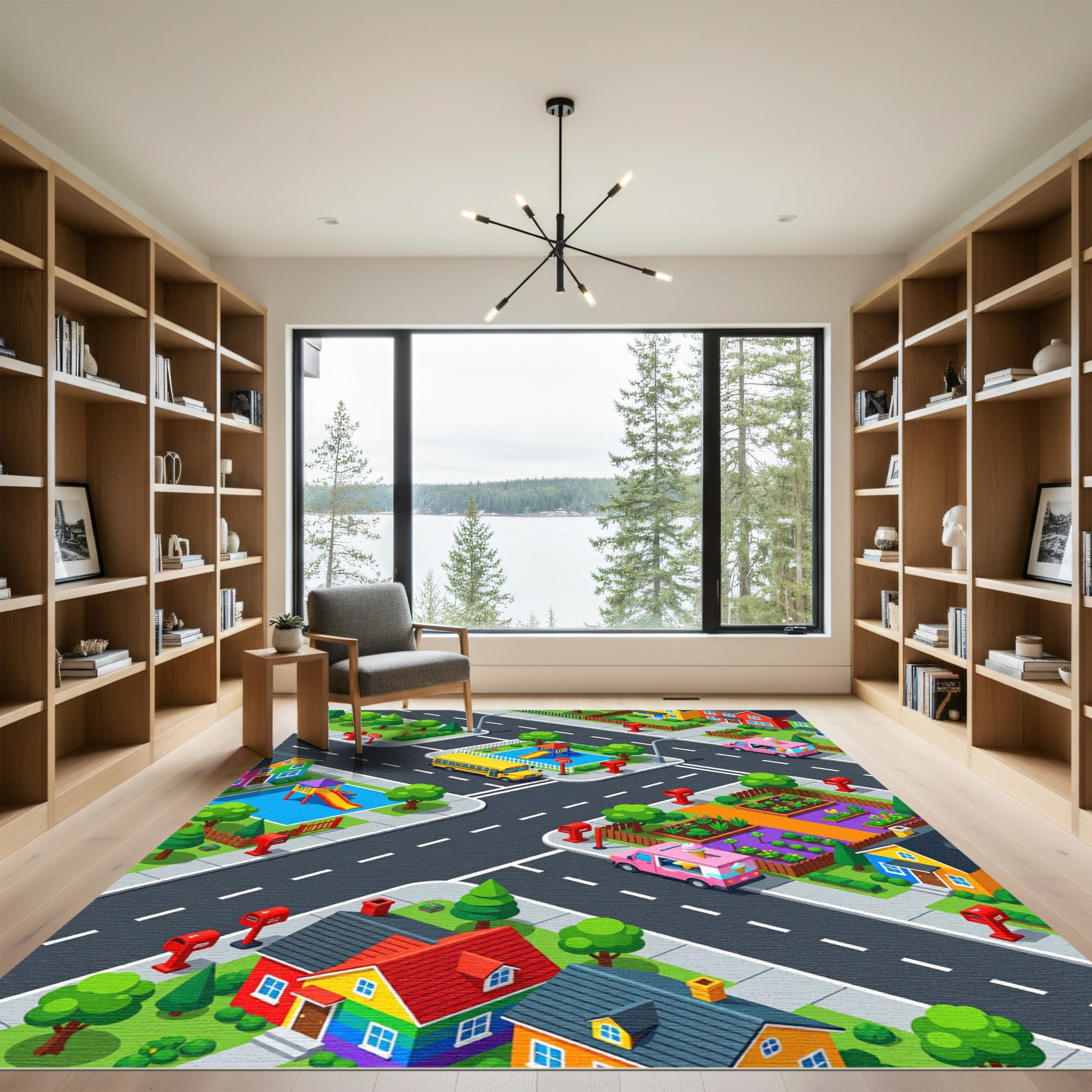 Colorful Isometric Neighborhood Street Cityscape Rug