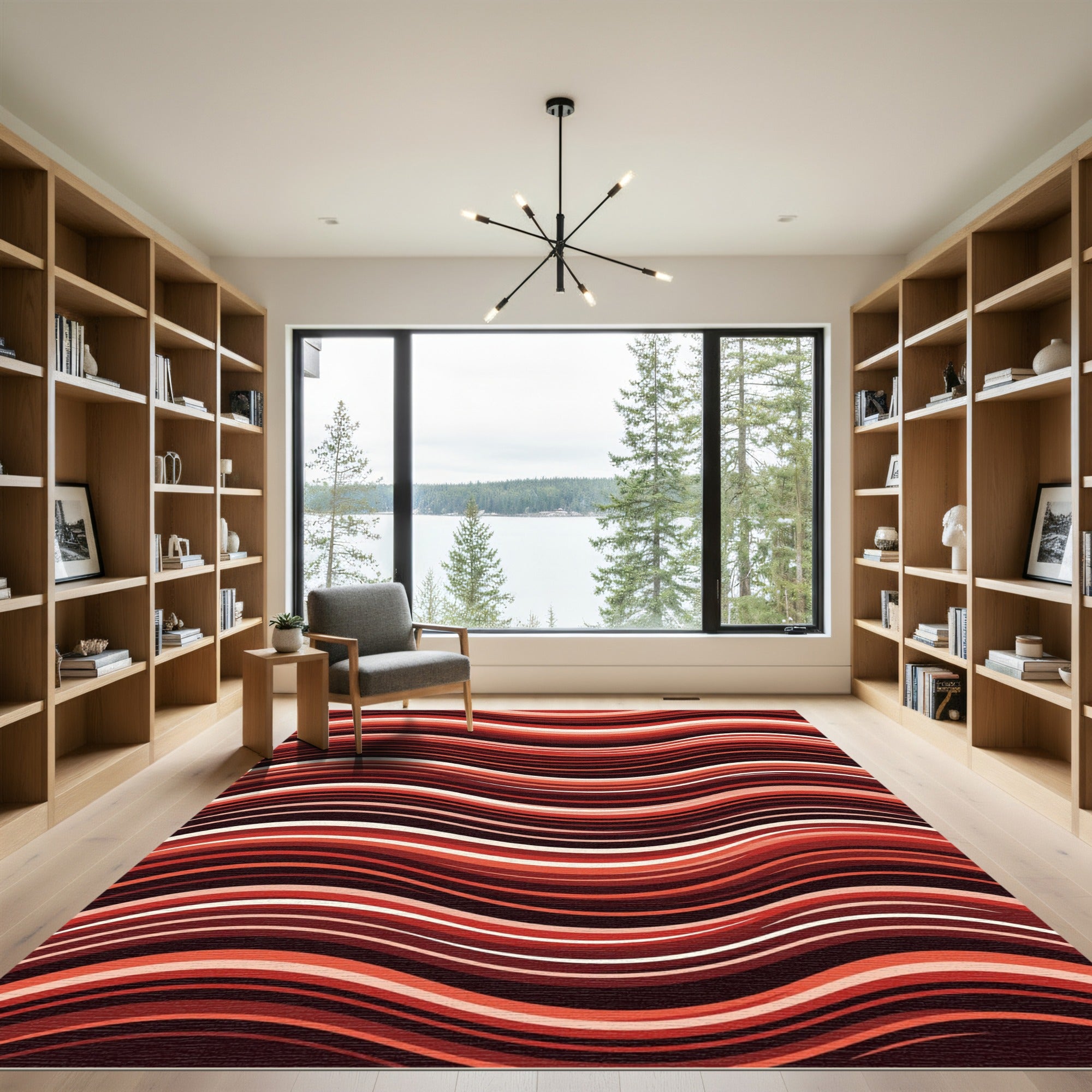Crimson Red Wavy Stripe Rug